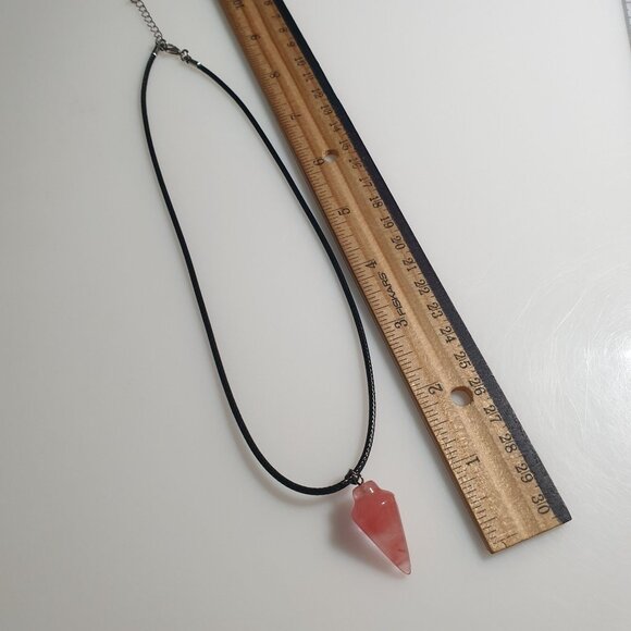 Rose Glass Chrystal Pendulum Pendant Necklace Black Leather Cord Adjustable Gift - Picture 5 of 5